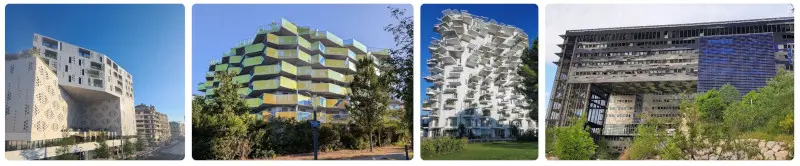 Moderne Architektur in Montpellier mit Arbre Blanc, Koh-i-Noor, Belaroïa und Hôtel de Ville